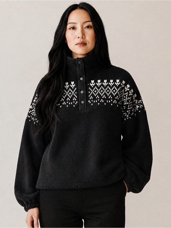 LOFT Tops - LOFT Petite Black & White Sherpa Fleece Pullover | MP